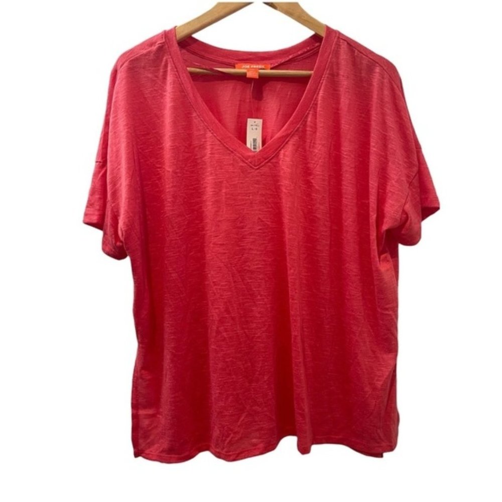 Joe Fresh Vee Neck Tee Slub Fabric Coral Large NWT